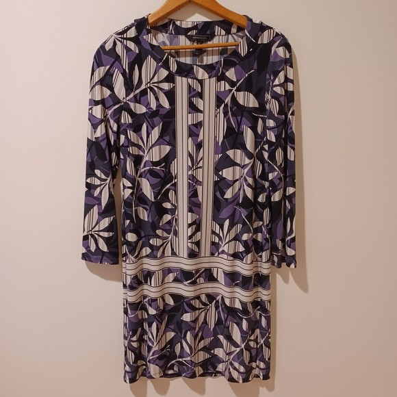 BCBG MAXAZRIA "Calico" Jersey Shift Floral Dress 3/4 Sleeve Black Combo XS - Picture 1 of 7